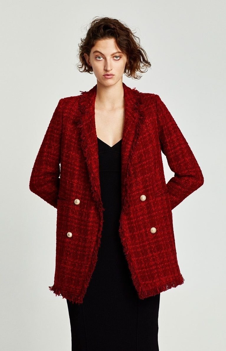 Красный твидовый блейзер Zara