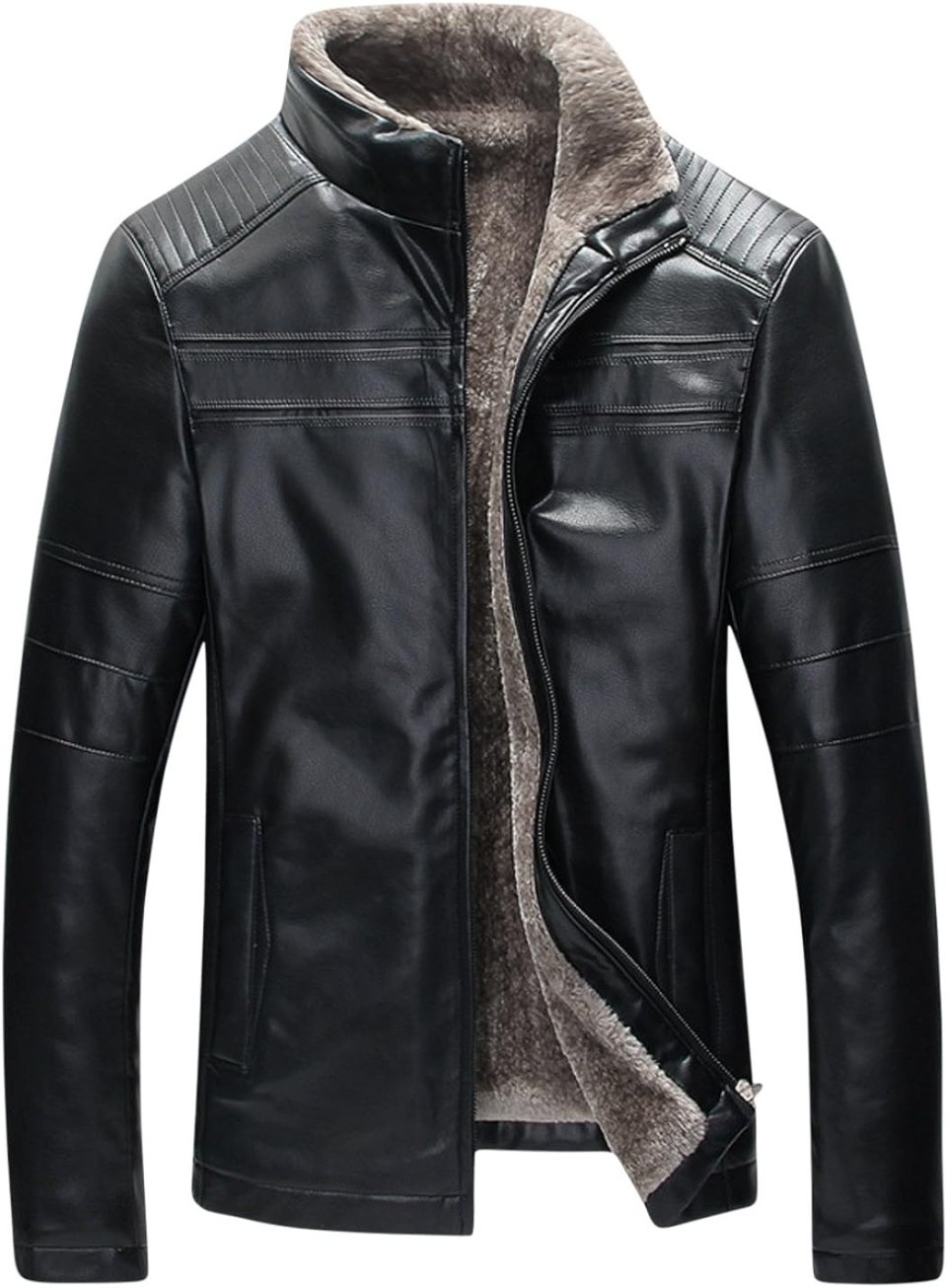 Mens Leather fur Collar куртка коричневая