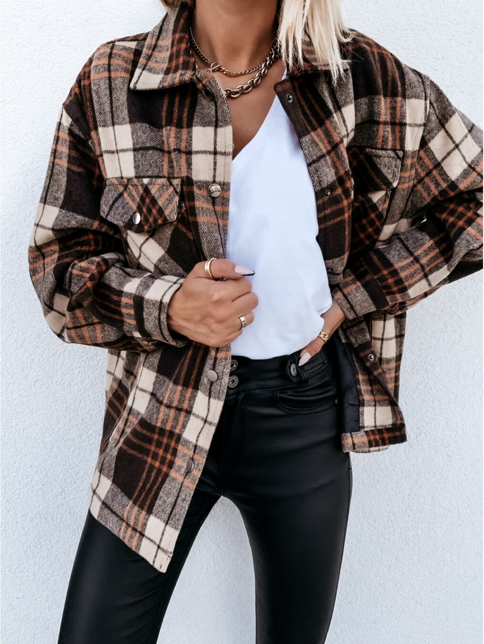 Women Shacket Jacket long Sleeve Fall Plaif Flannel Shirt