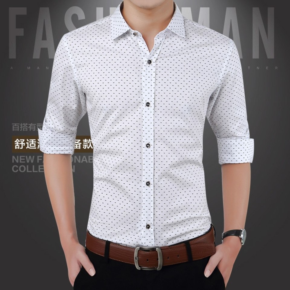 Men's Casual Slim Fit button down long Sleeve Formal Dress Shirts men male Clothing hot sale SPR